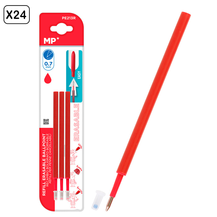 24 PACKS RECAMBIO PARA BOLÍGRAFO BORRABLE ROJO 3 Uds.