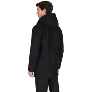 Cappotto Montone Shearling nero con cappuccio staccabile