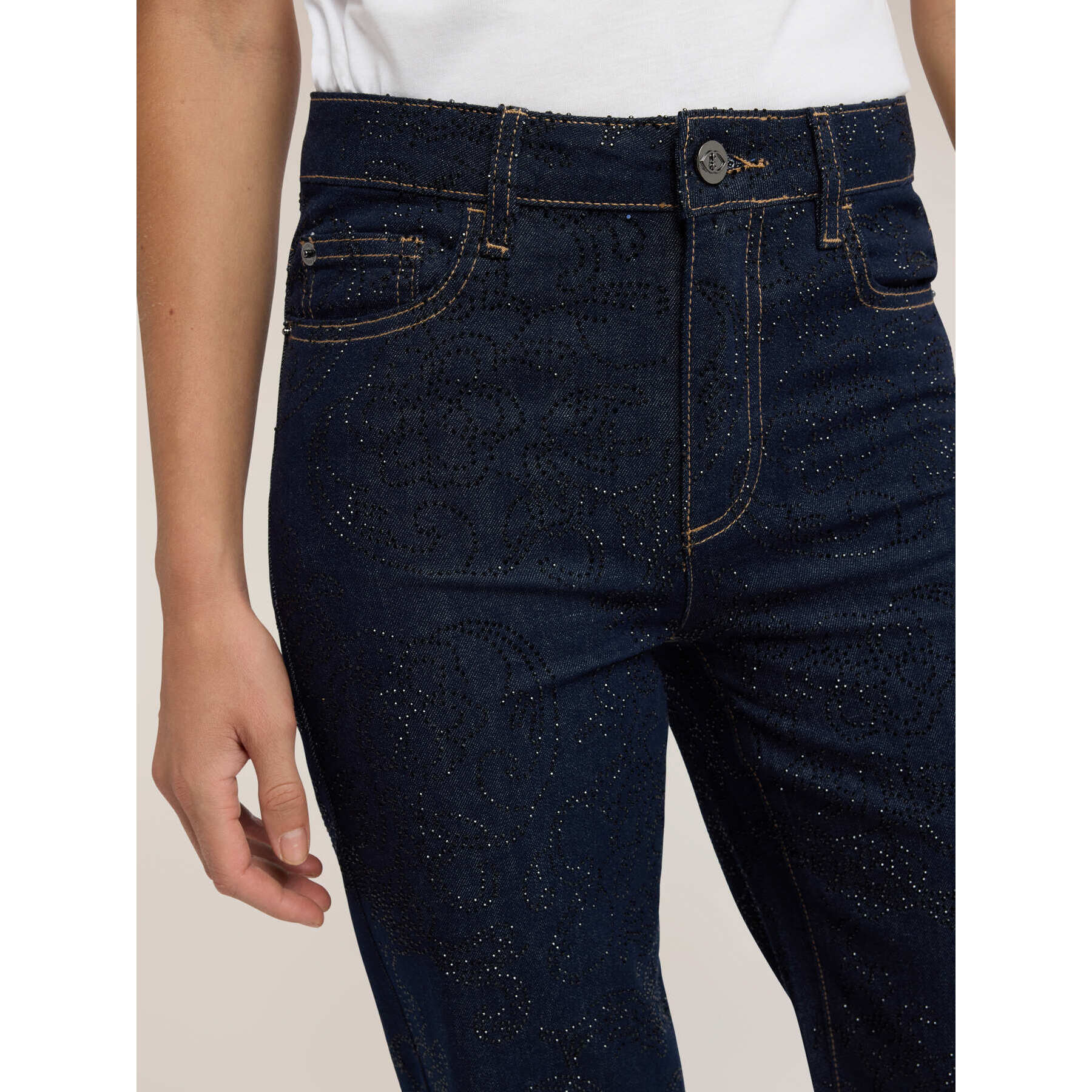 Motivi - Jeans palazzo con strass all over - Blu