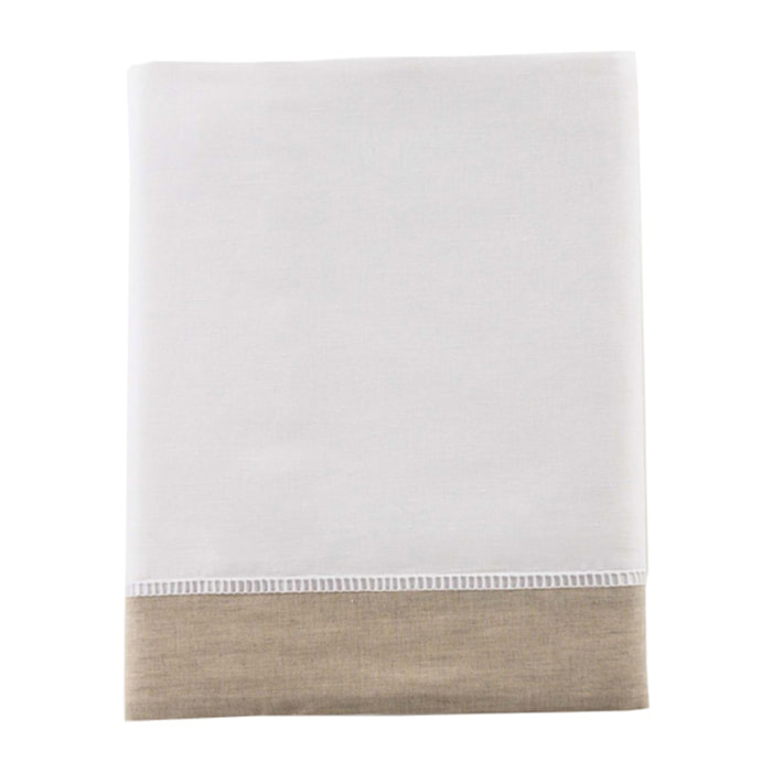 Drap plat bicolore en lin métis, Made in France, PARIS , Naturel