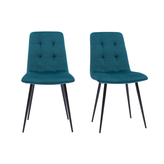 Chaises en tissu velours gaufré bleu canard et métal noir (lot de 2) ESCAPE