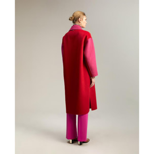 Cappotto lungo bicolore in lana double face fatto a mano