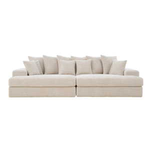 KENDARI Canapé 4 places assise profonde en velours côtelé beige