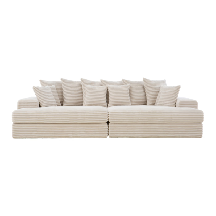 KENDARI Canapé 4 places assise profonde en velours côtelé beige