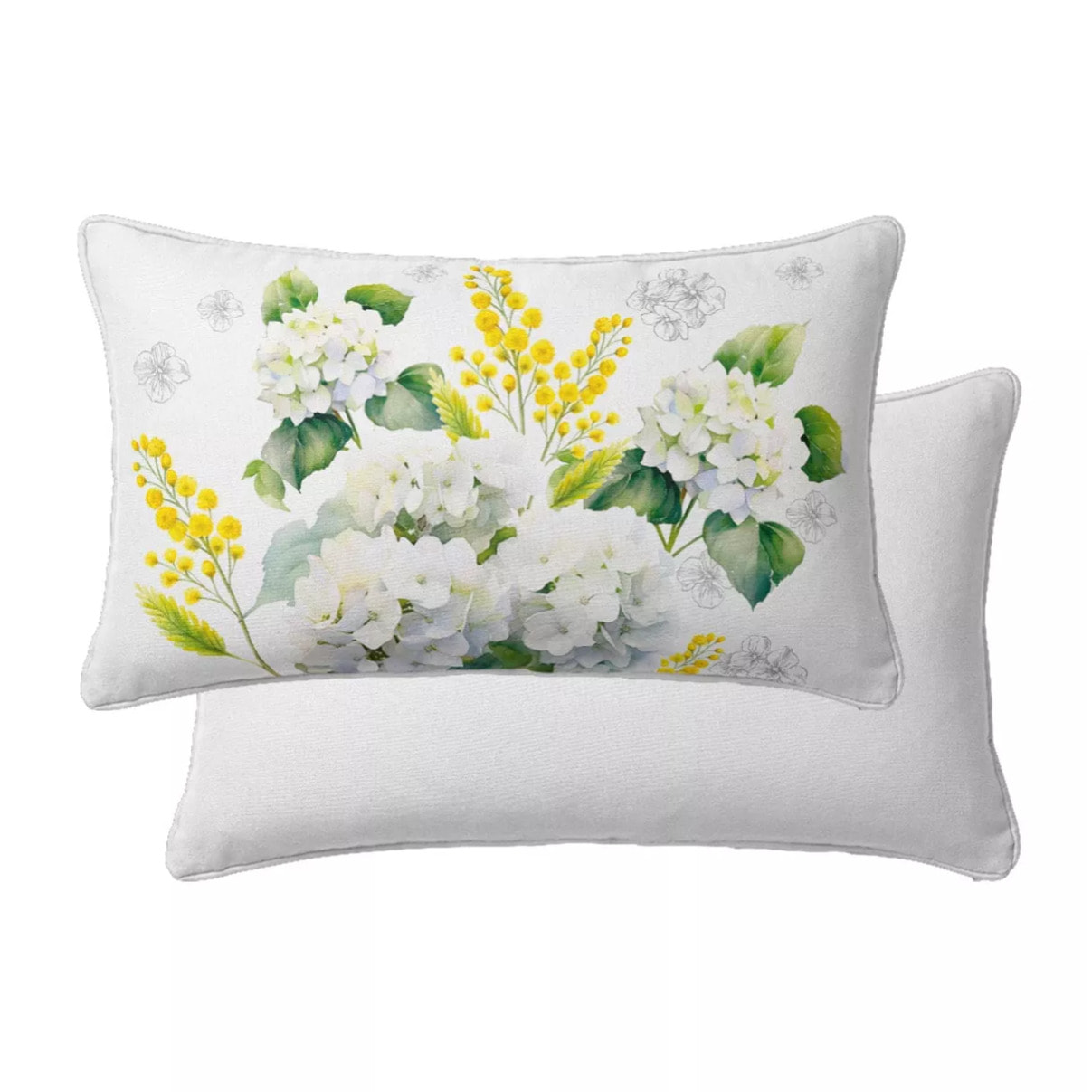 Lot de 2 taies percale de coton 115 g/m² imprimé blanc jaune Annabelle mimosa