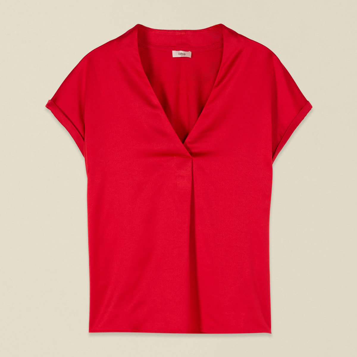Oltre - T-shirt bimaterica scollo a V - Rosso