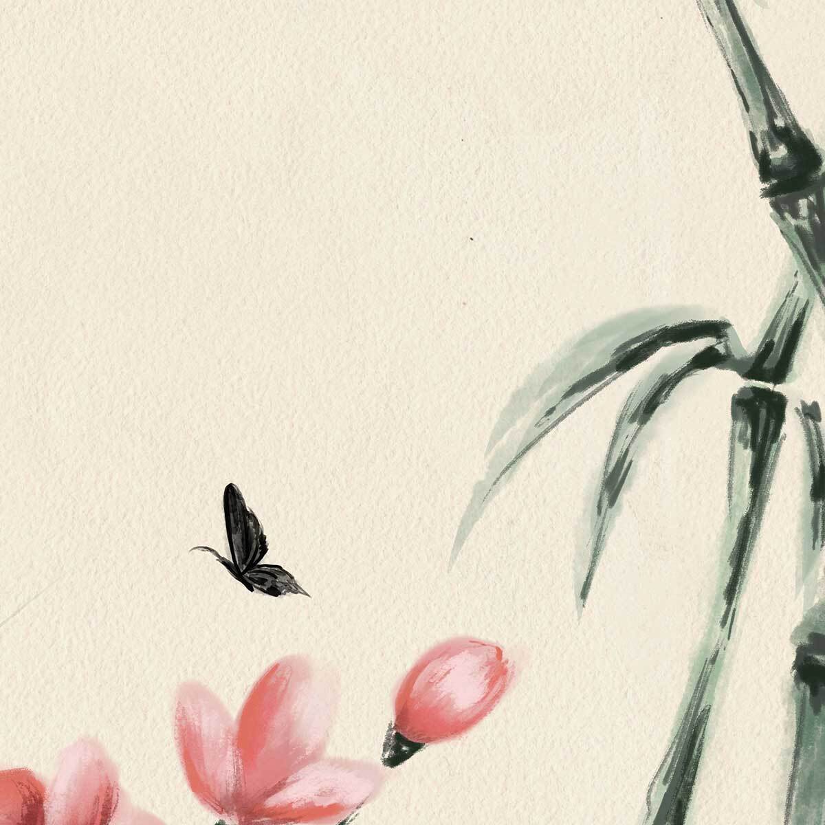 Tableau bambou fleurs style asiatique Toile imprimée