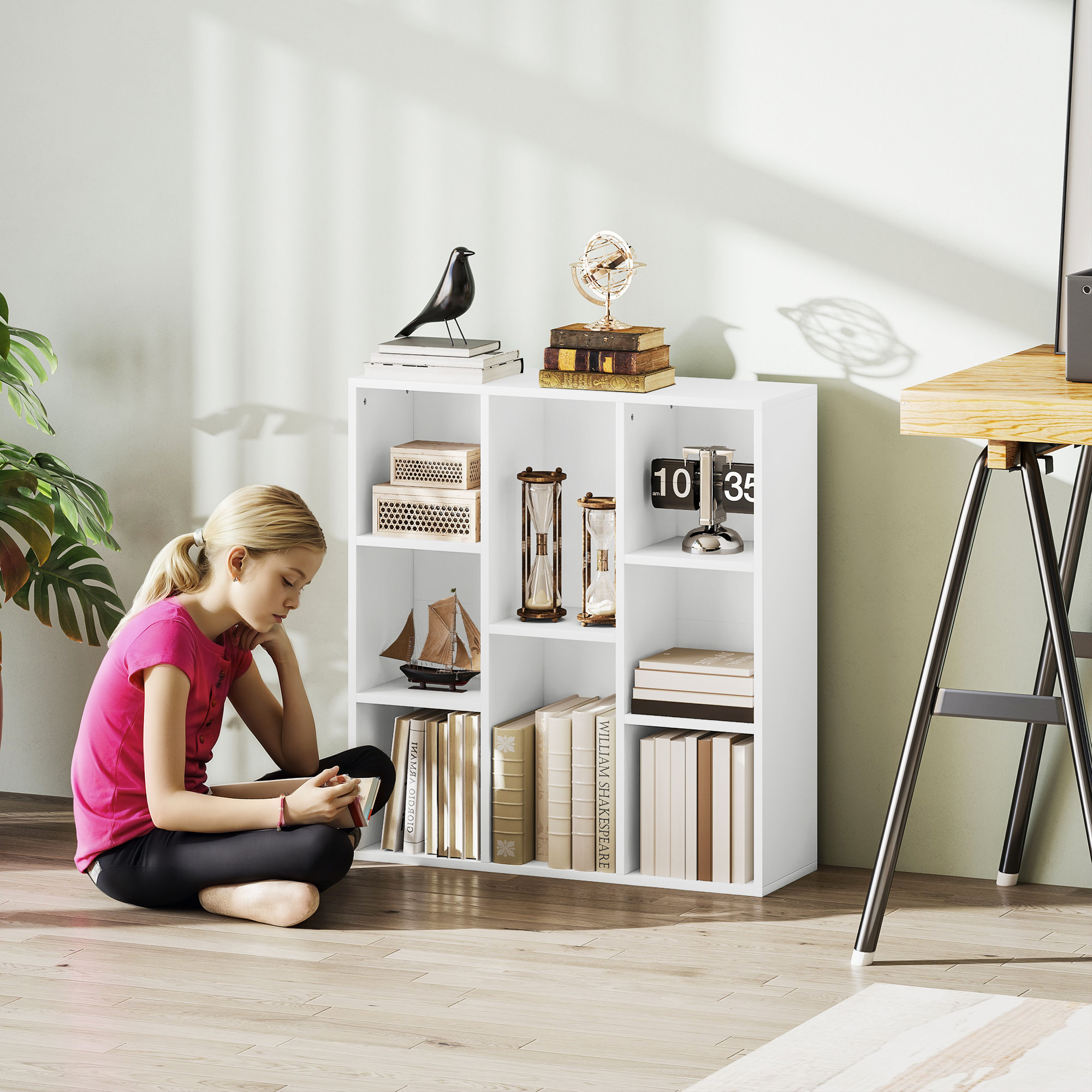 Librería de 3 Niveles Estantería de Libros con 8 Compartimentos Diseño Vertical u Horizontal para Sala de Estar Oficina Dormitorio 74,3x24x80 cm Blanco