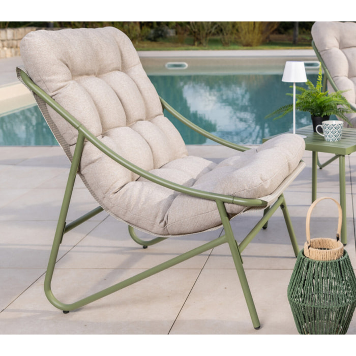 Salon de jardin en acier - 2 places - vert sauge - LEMAN