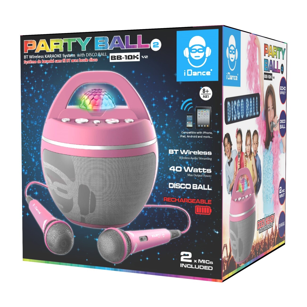 KARAOKE PARTY BALL ROSA 2 MICROS 40 WATT IDANCE