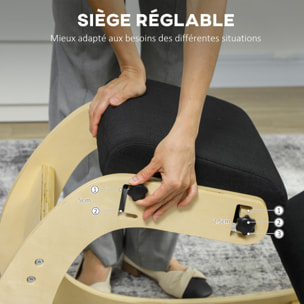Siège ergonomique - siège assis-genoux - chaise assis genoux grand confort - bois bouleau tissu noir