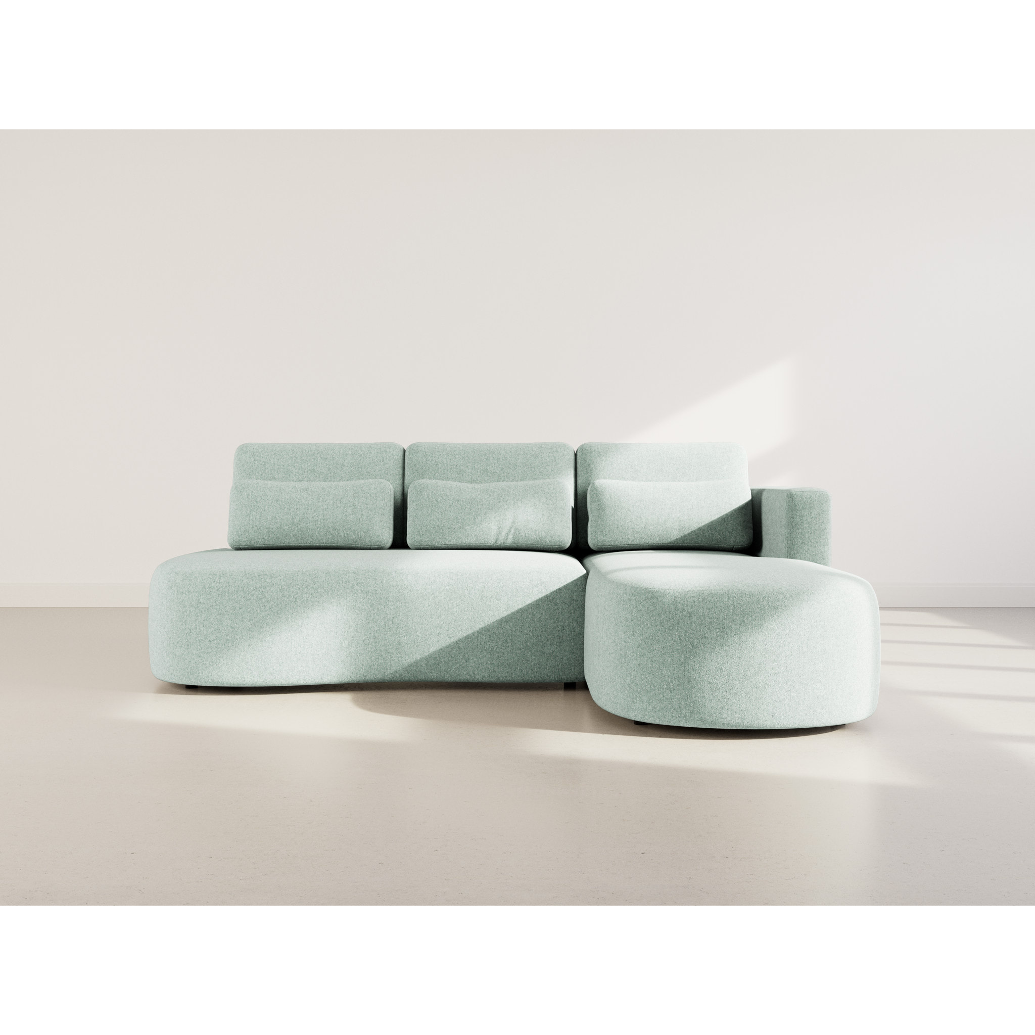 Mahina - canapé d'angle droit 4 places convertible avec coffre en tissu texturé - Bleu