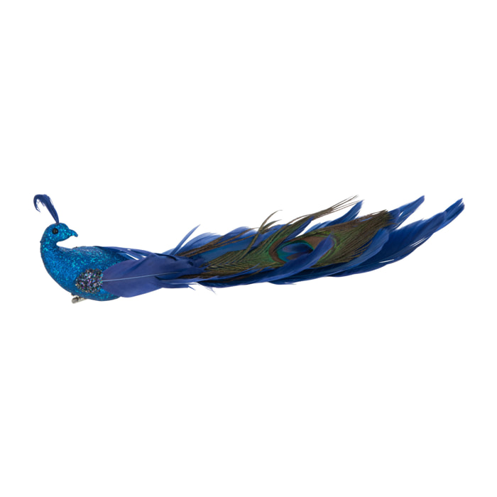 J-Line décoration Paon + Clip Paillettes - polyfoam/plumes - bleu