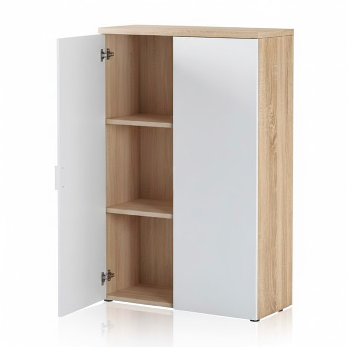 Armadio Armadietto Multiuso Con 2 Ante E Ripiani Regolabili Mobile Salvaspazio in Melaminico Mobile Casa 80 x 119 x 33 Cm Bianco Opaco E Rovere