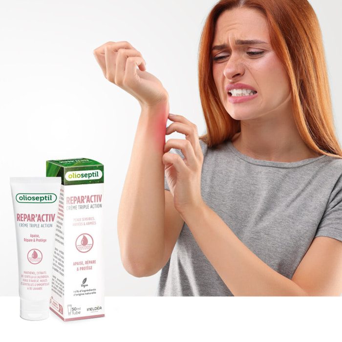 OLIOSEPTIL - Repar'activ - Crème triple action - Aide à Apaiser, Répare et Protège la peau - Adaptée aux Peaux Sensibles - Vegan - Tube 50 ml