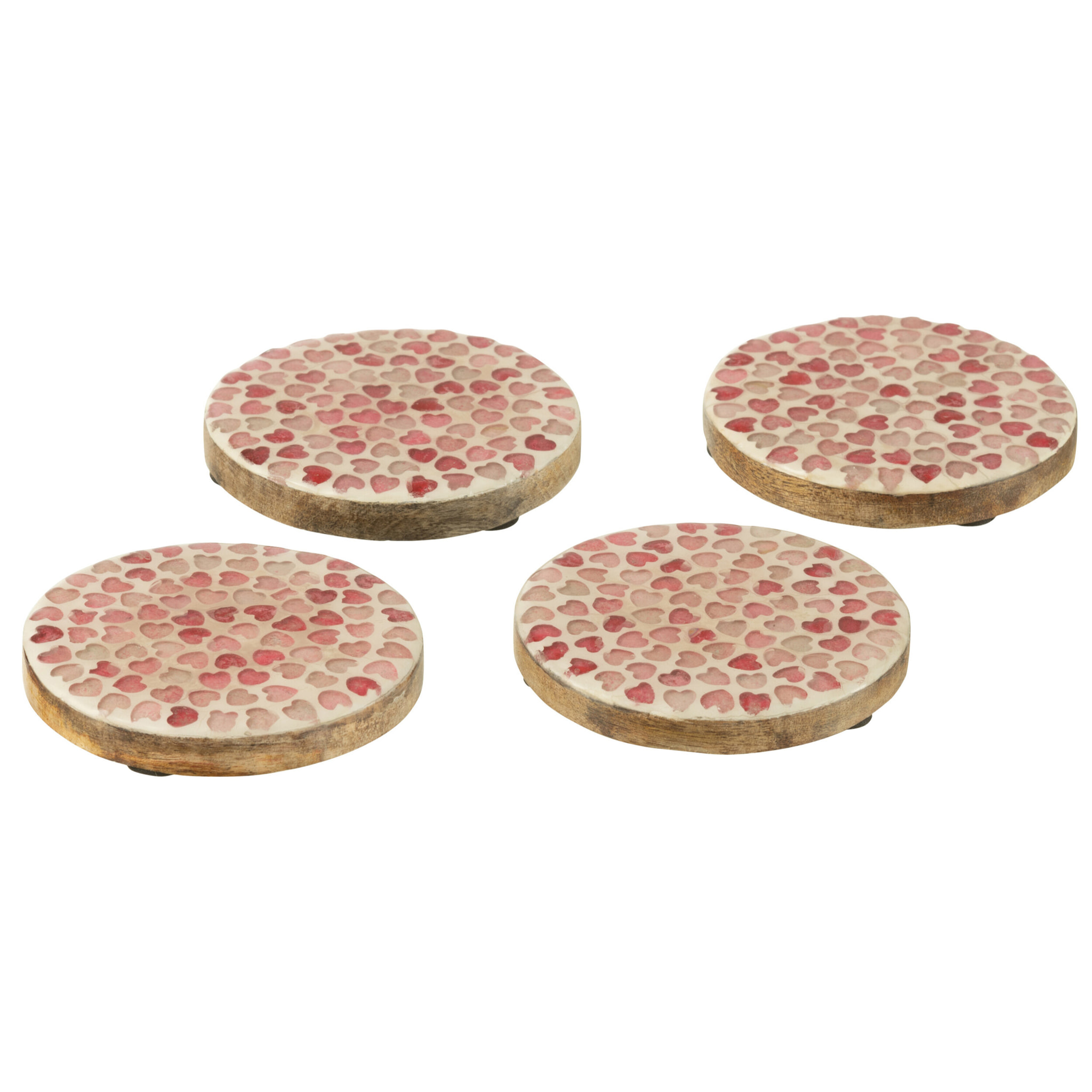 J-Line dessous de verre Coeur Mozaiek - bois - rose - set de 4