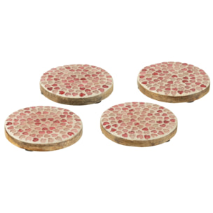 J-Line dessous de verre Coeur Mozaiek - bois - rose - set de 4