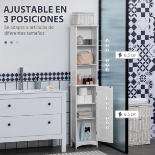 kleankin Armario Alto de Baño Columna Auxiliar de Baño con 3 Compartimientos de Almacenaje Puerta y Estantes Ajustables para Ducha Aseo Dormitorio 34x23x165 cm Blanco