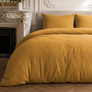 Parure housse de couette 100% gaze de coton unie ocre, RELAX