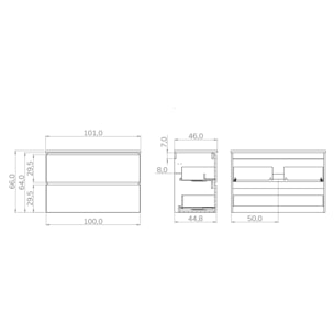 CONJUNTO DE BAÑO YINU | 100 CM BLANCO - SOLOMON | DOS CAJONES | LAVABO ENCASTRADO | NO INCLUYE ESPEJO | ALDAY