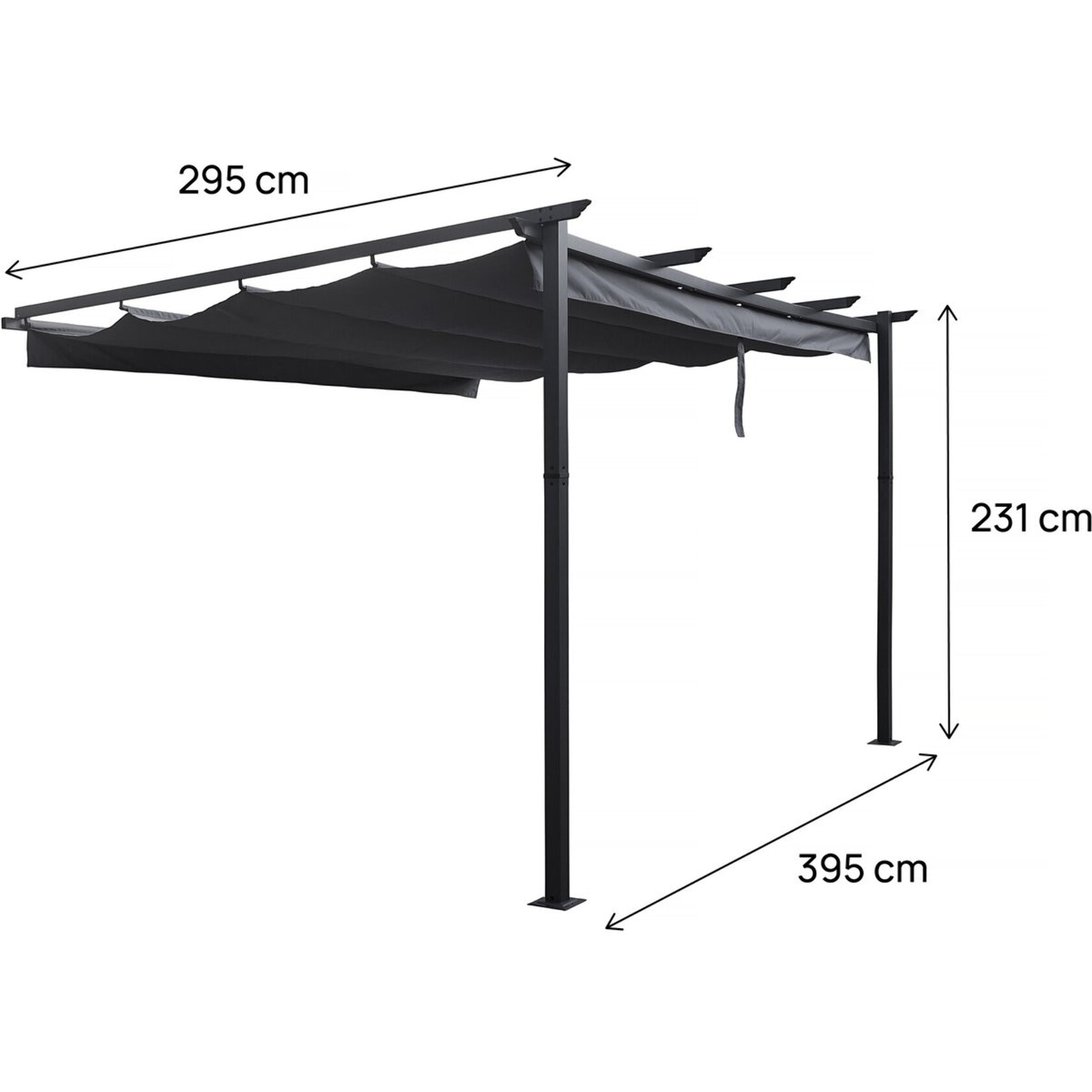 Pergola adossée en aluminium avec toit rétractable-  3 x 4 m -  Gris