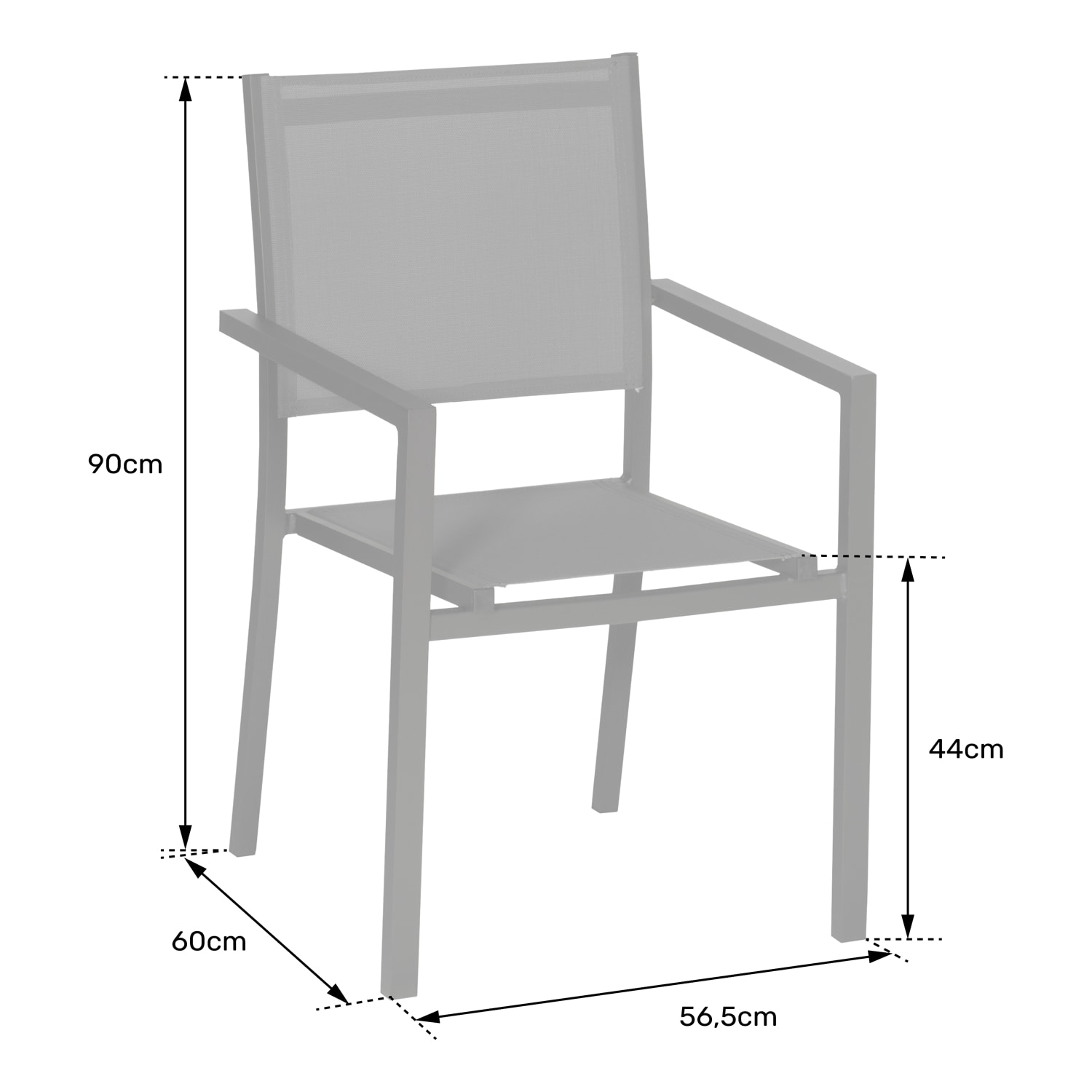Lot de 6 chaises en aluminium blanc - textilène gris