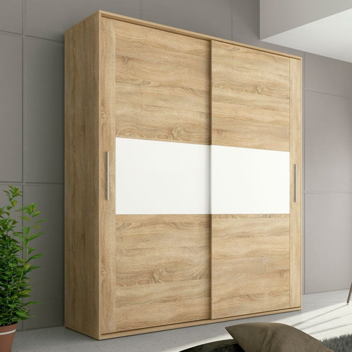 Armario de puertas correderas y gran capacidad en cambria y blanco 180x207,6 cm Uniq Cambria - Blanco