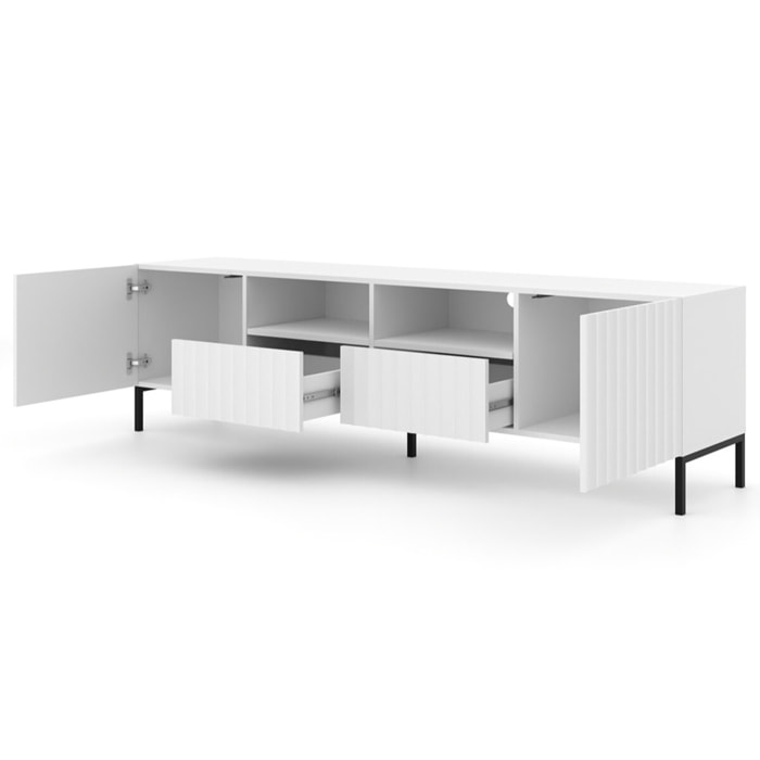 Lara - meuble tv - pieds noirs - 2 tiroirs - 200 cm - Blanc