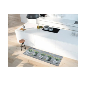 SPRINTY Alfombra vinílica de cocina dibujos macetas en gris, varias medidas disponibles.