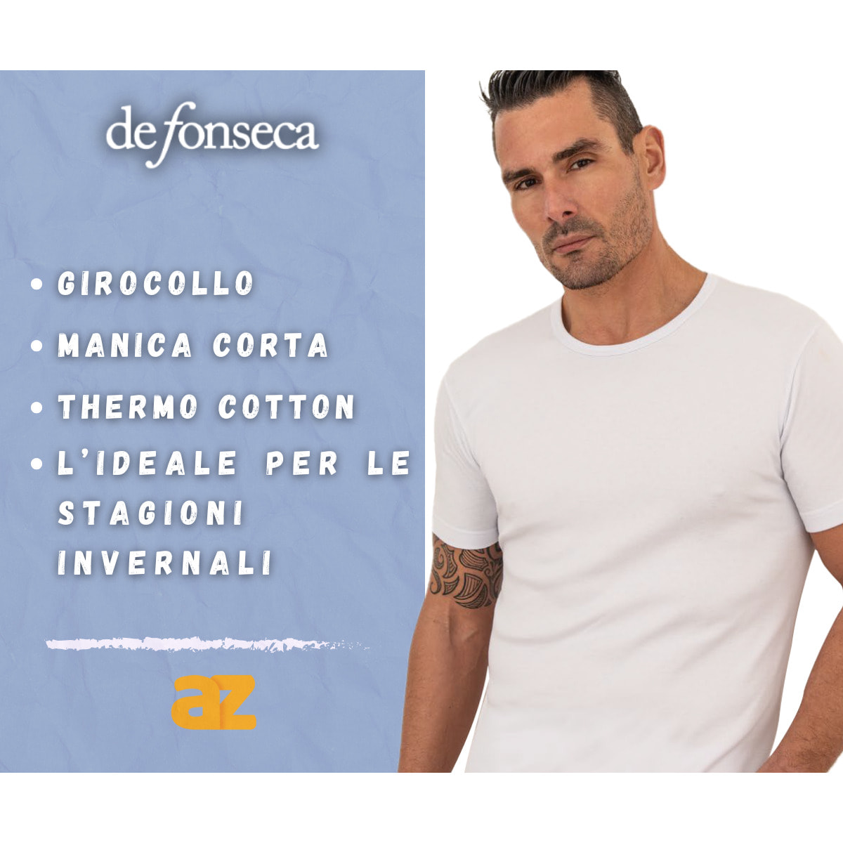 2 Maglie Termiche Uomo Manica Corta Girocollo 100% Cotone De Fonseca, Art. DEFTGU130, Bianco