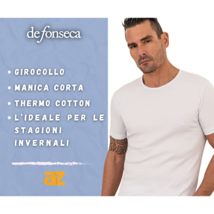 2 Maglie Termiche Uomo Manica Corta Girocollo 100% Cotone De Fonseca, Art. DEFTGU130, Bianco