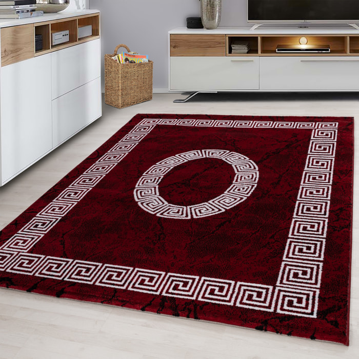 PLUS - Tapis à poils courts style grec rouge - PLU8009ROU