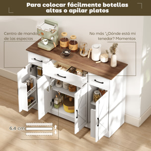 Aparador de Cocina Rústico, Armario de Cocina con 4 Estantes de Puerta, 3 Cajones, Estantes Ajustables, Puerta con Cierre Suave, Mueble de TV para 48-55 Pulgadas, 120x38x87 cm, Blanco y Nogal