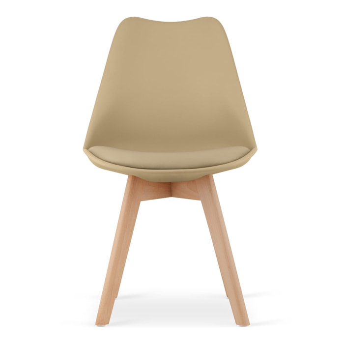 Sedia Mark scandinava in polipropilene beige scuro con gambe in faggio