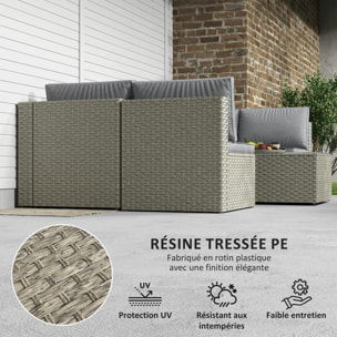 Ensemble salon de jardin modulable 6 personnes avec table basse résine tressée effet rotin gris