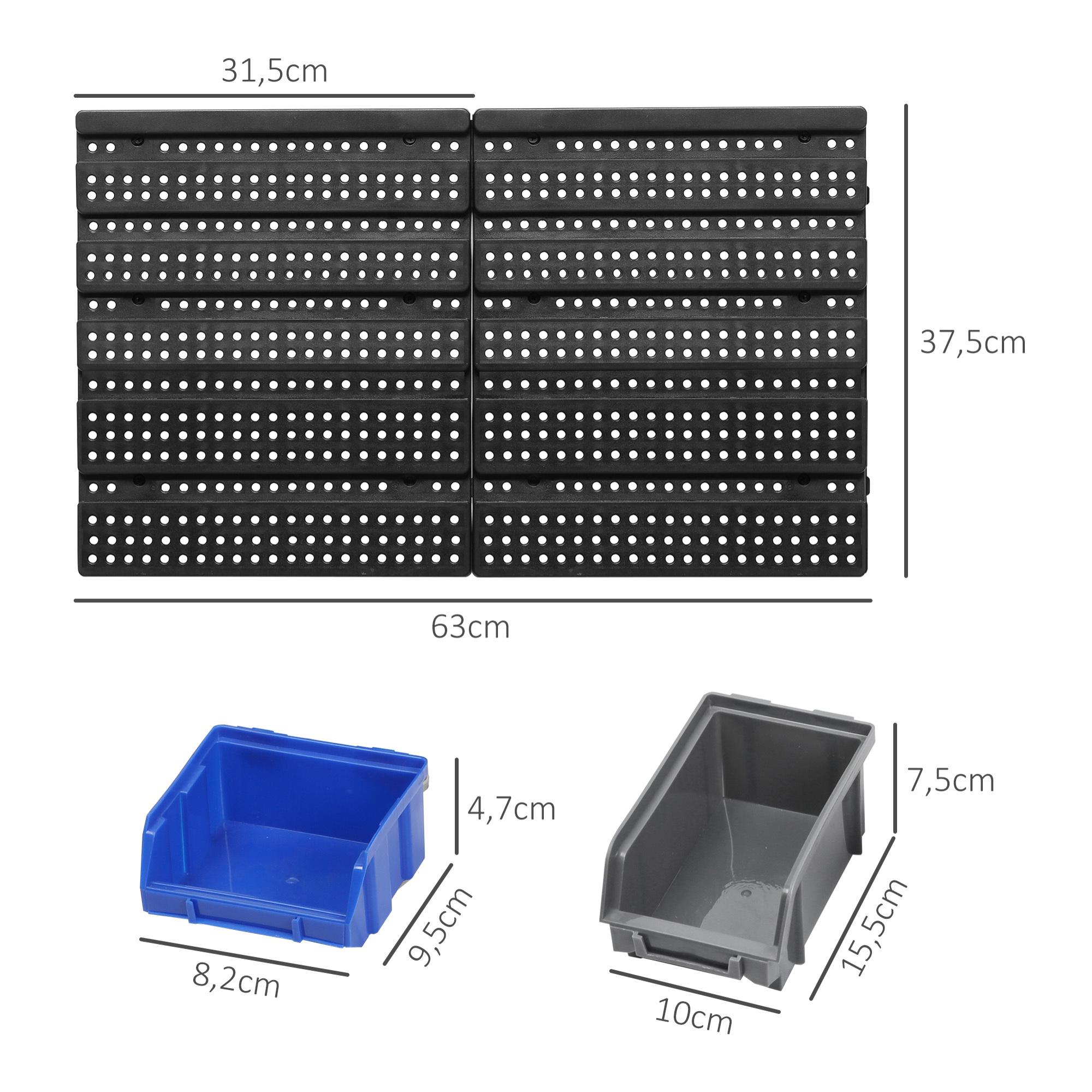 Organizador de Herramientas de Pared de 33 Piezas 63x18x37,5 cm Estantería de Pared para Herramientas con 30 Cajas Desmontable y 2 Paneles Azul y Gris