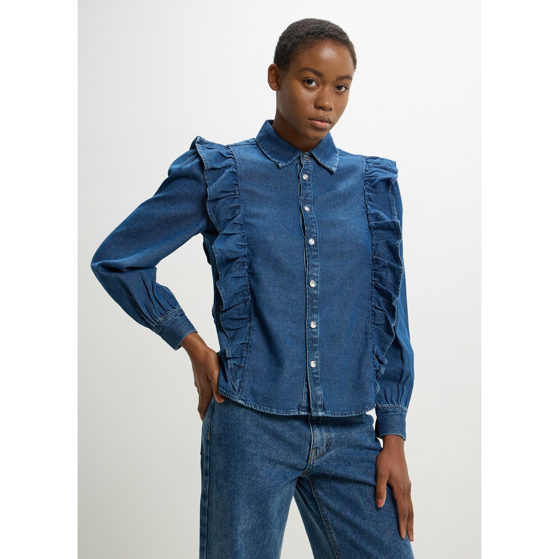 Camicia in denim con frill