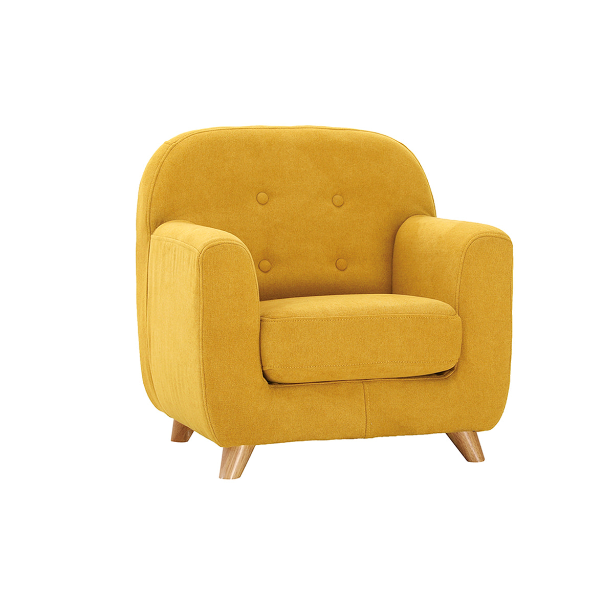 Fauteuil enfant scandinave en tissu effet velours jaune moutarde et bois clair NORKID