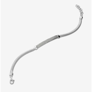 Bracciale in Argento 925 con Catena Snake e Barretta Pavé in Cubic Zirconia