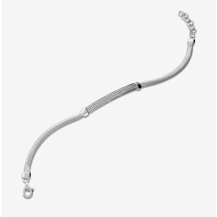 Bracciale in Argento 925 con Catena Snake e Barretta Pavé in Cubic Zirconia