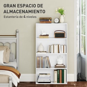 Librería de 4 Niveles Estantería de Libros con 2 Estantes Ajustables para Sala de Estar Oficina Dormitorio 60x24x115,5 cm Blanco
