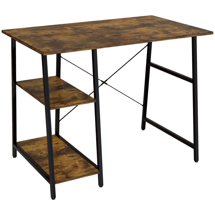 Bureau style industriel 2 étagères dim. 120 x 60 cm châssis métal noir effet bois vieilli