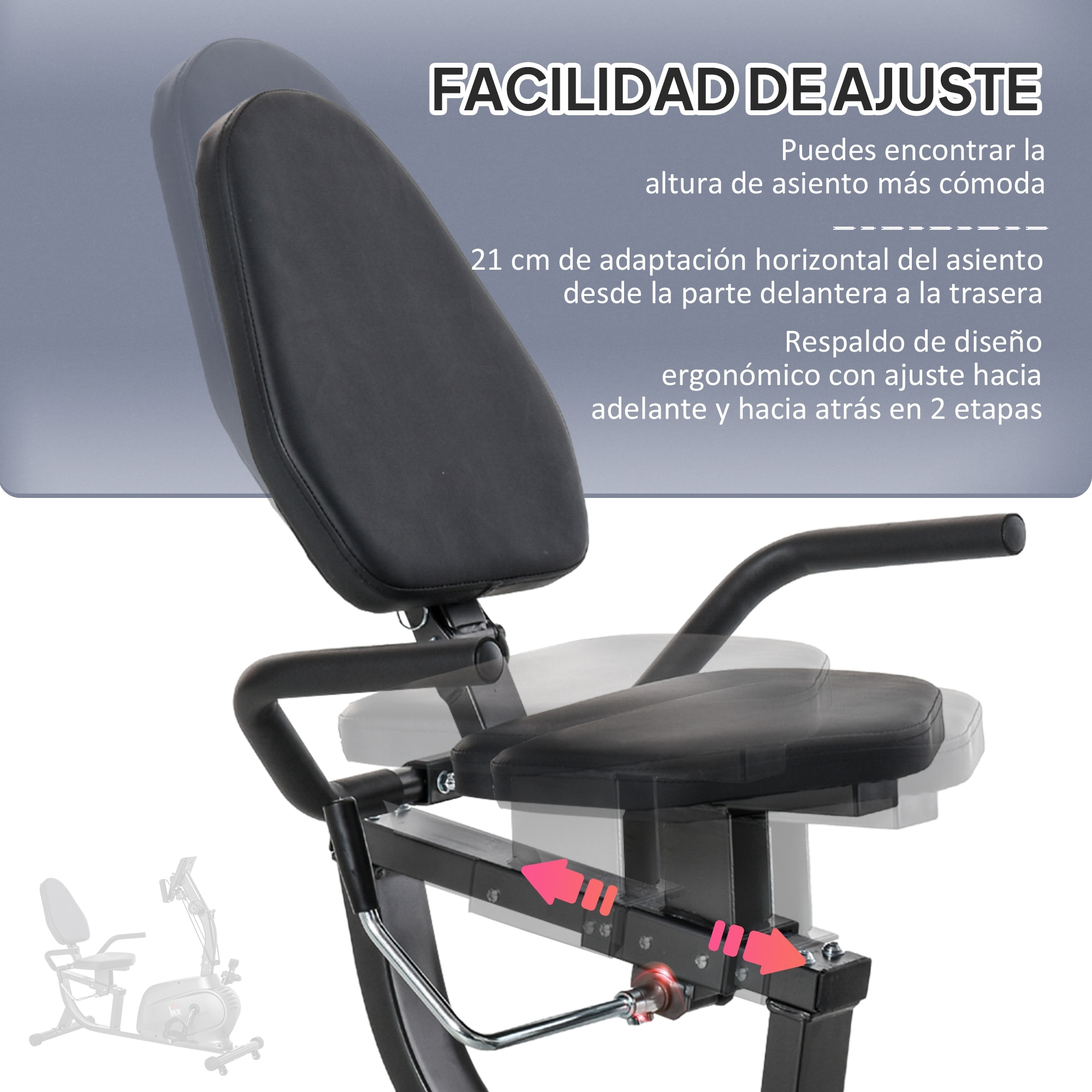 Bicicleta Estática con Respaldo, 8 Niveles de Resistencia, Bicicleta Estática Reclinadas, con Volante Asiento Ajustable, Pantalla LCD y Soporte de Teléfono, para Entrenamientos de Recuperación