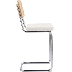 Lot de 2 tabourets de bar en cannage et tissu bouclé - MUSE