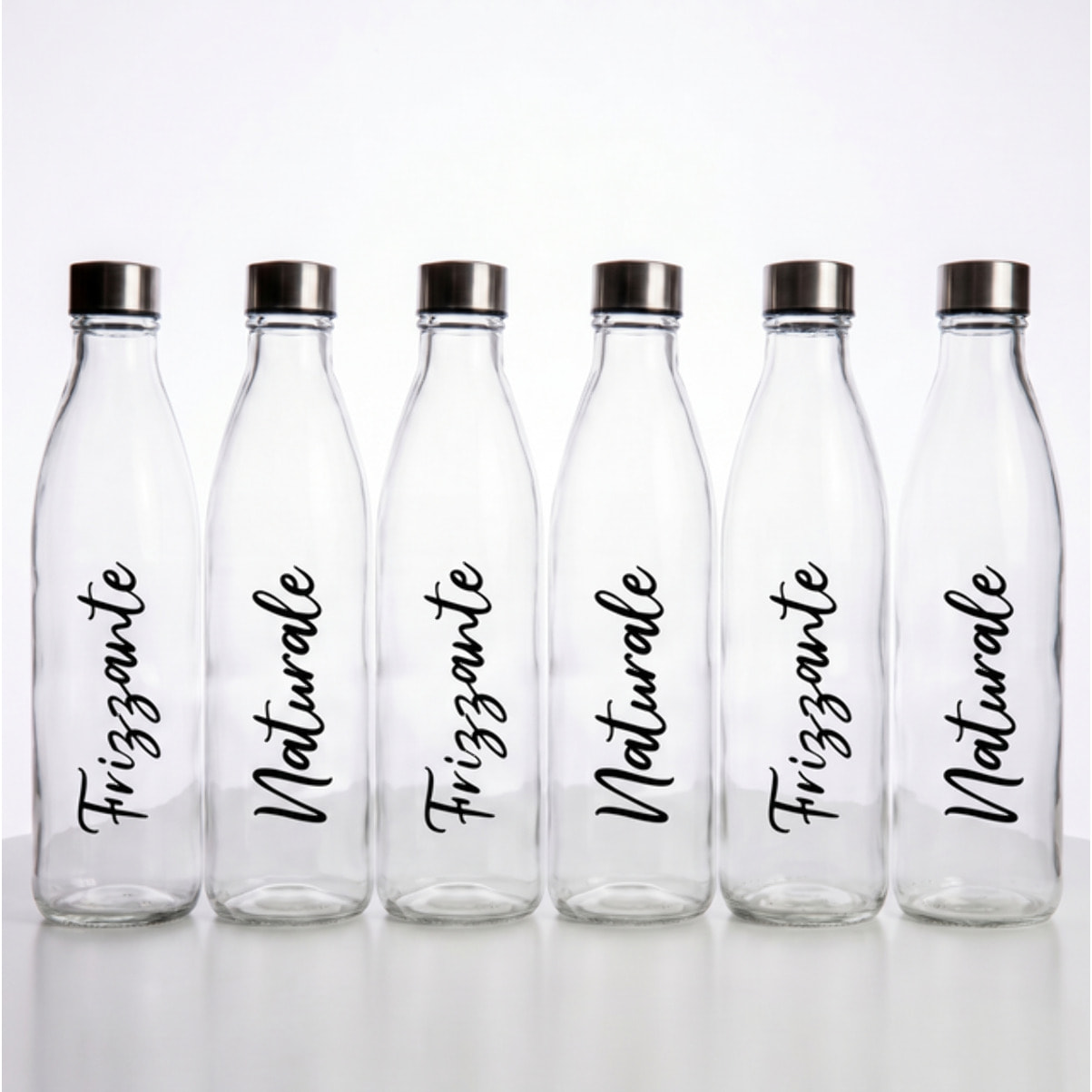 Set 6 bottiglie in vetro da 1 litro con tappo in acciaio inox, bottiglie per acqua naturale e frizzante, resistenti e riutilizzabili, design elegante per tavola e frigorifero, facili da pulire, ideali per casa ristorante e ufficio