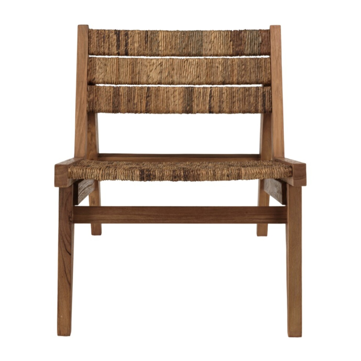 SIXTINE - Fauteuil lounge en bois de teck recyclé assise en tissage