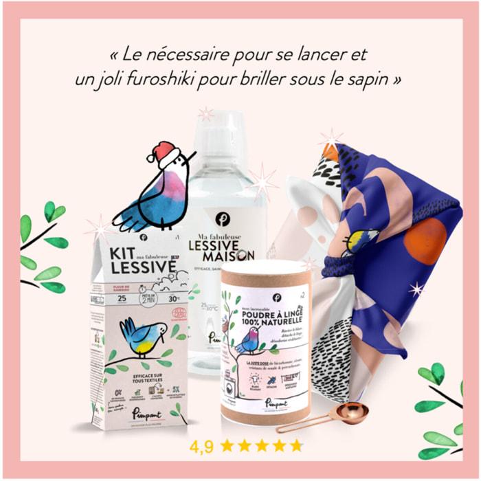 Pimpant - coffret bonnes résolutions: 1 kit lessive, 1 bouteille, 1 poudre à linge, 1 cuillère doseu