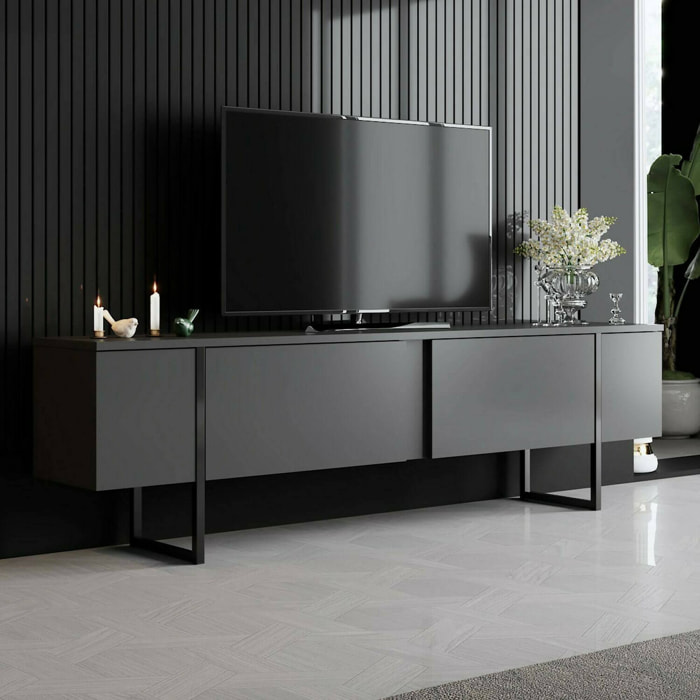 Mobile porta TV Dgridell, Credenza da soggiorno, Armadio basso per TV, Base parete attrezzata, 180x30h50 cm, Antracite e Nero