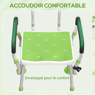 Chaise de douche siège de douche ergonomique hauteur réglable pieds antidérapants charge max. 136 Kg alu HDPE blanc vert