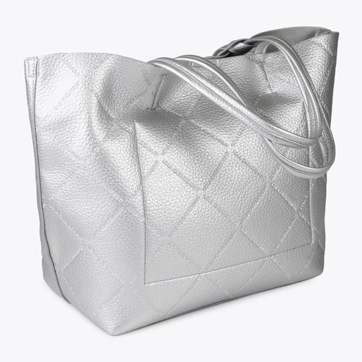 Shopper effetto pelle monogramma con logo ovale pendente
